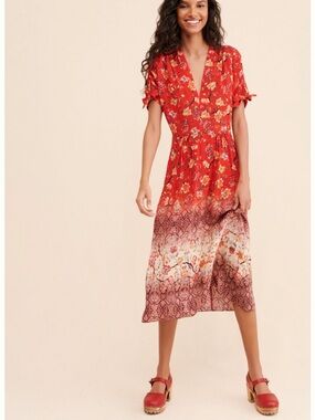 anthropologie brown leather dress By Anthropologie Faux Leather Puff-Sleeve Zip-Front Midi Dress